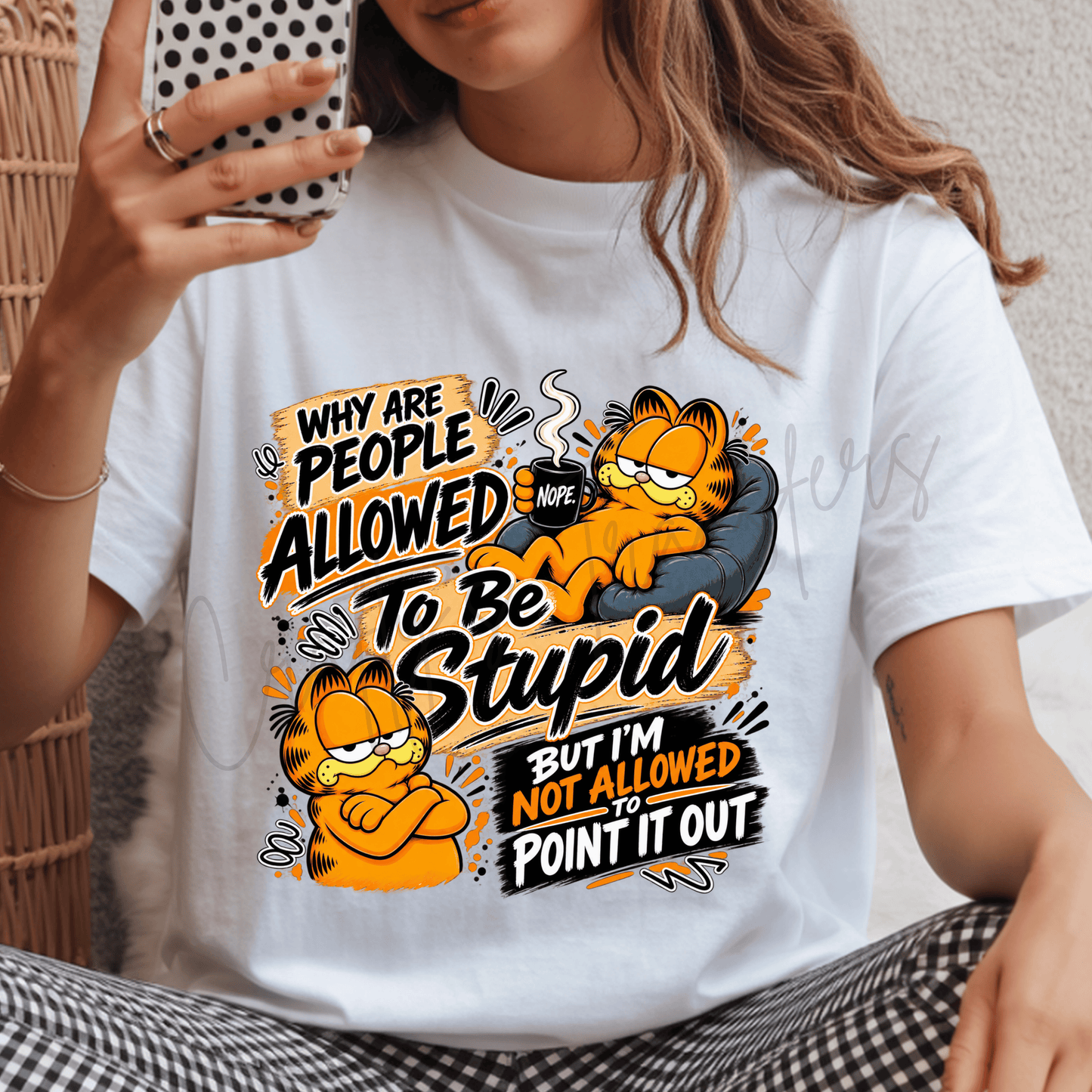 Funny Sarcastic Cat DTF Transfer – Why Are People Allowed to Be Stupid Shirt Design