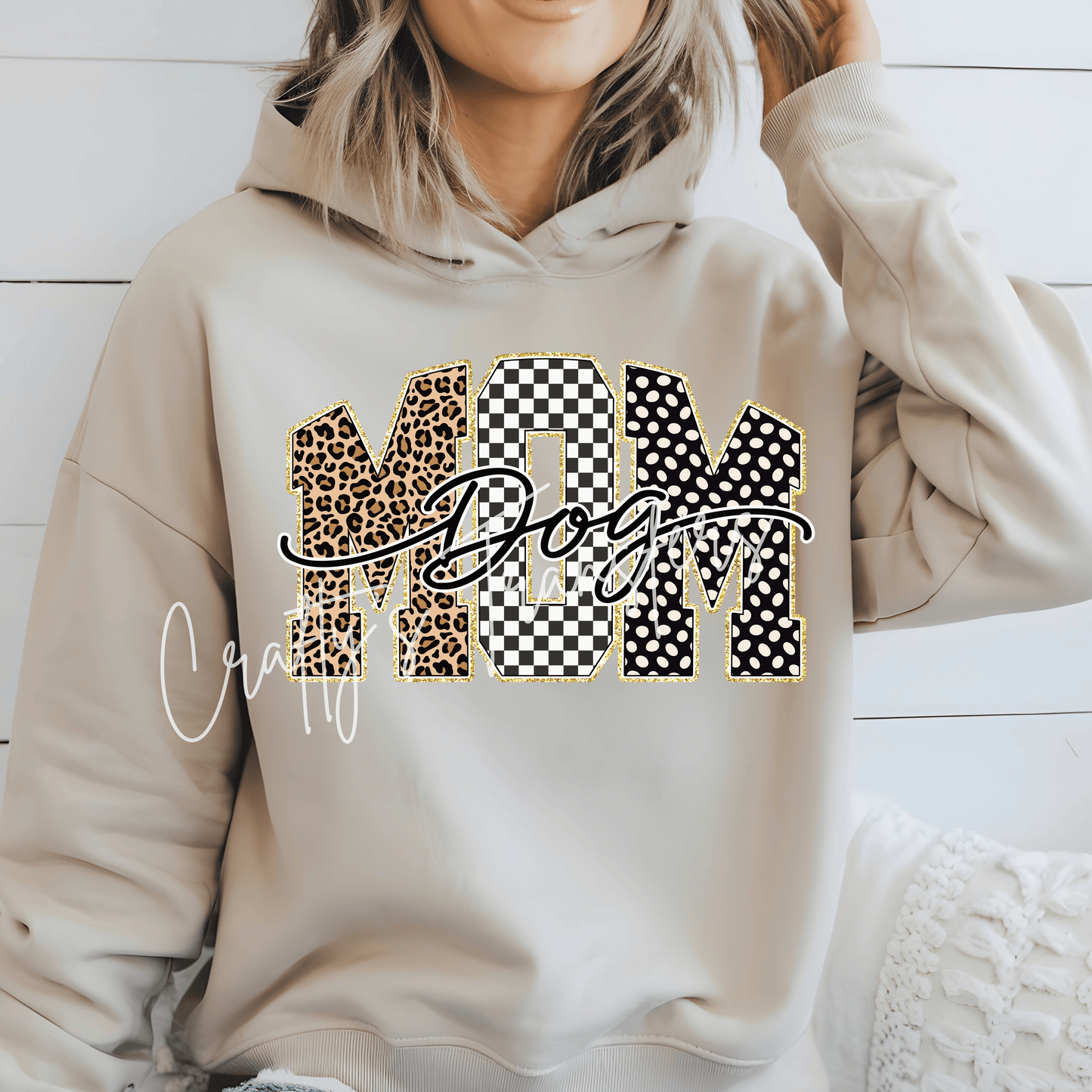 Dog Mom DTF Transfer – Leopard, Checkered & Polka Dot Pattern Pet Lover Design