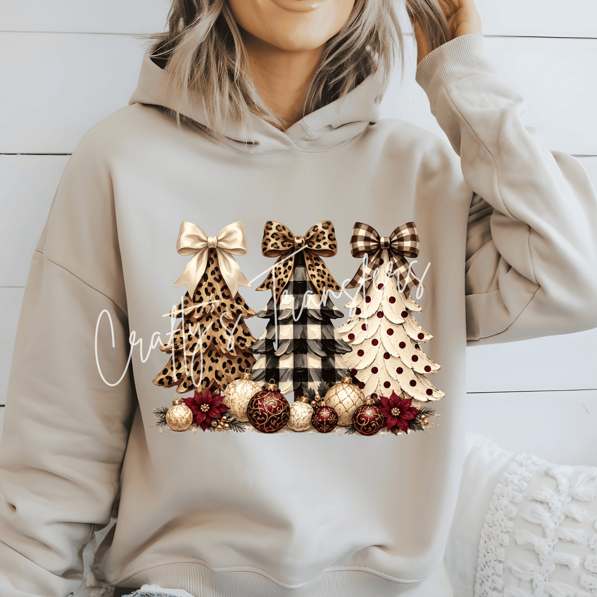 Leopard Christmas Trees DTF Transfer | Buffalo Plaid Bow Holiday Shirt Transfer