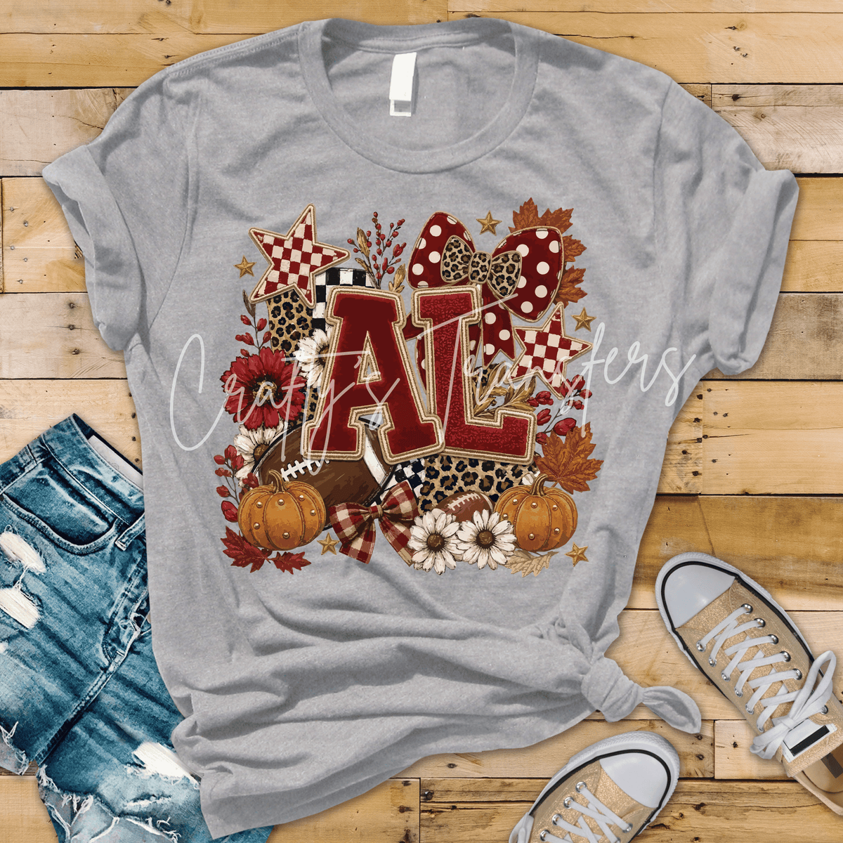 Alabama Fall Football DTF Transfer | Crimson AL Leopard Pumpkin Game Day Shirt Transfer