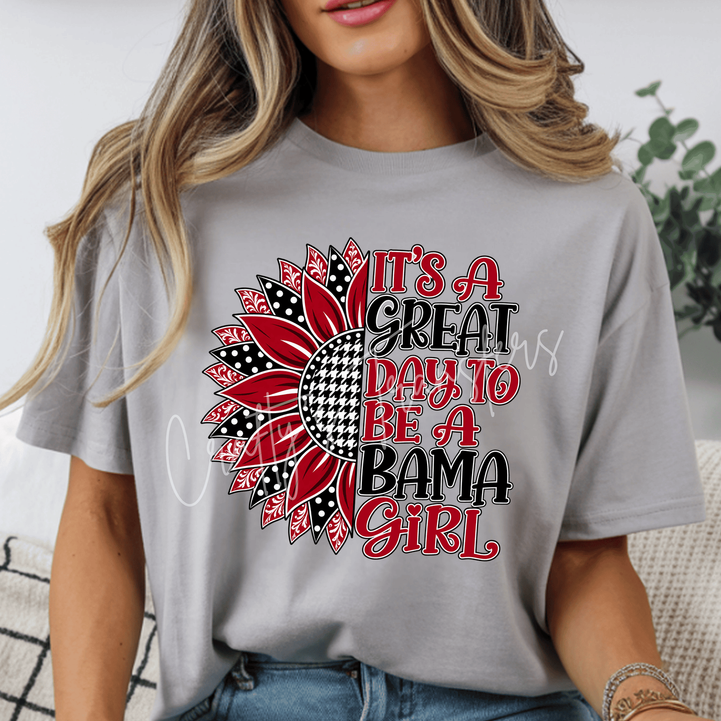 Bama Girl Game Day DTF Transfer | Red Black Houndstooth Sunflower Shirt Transfer