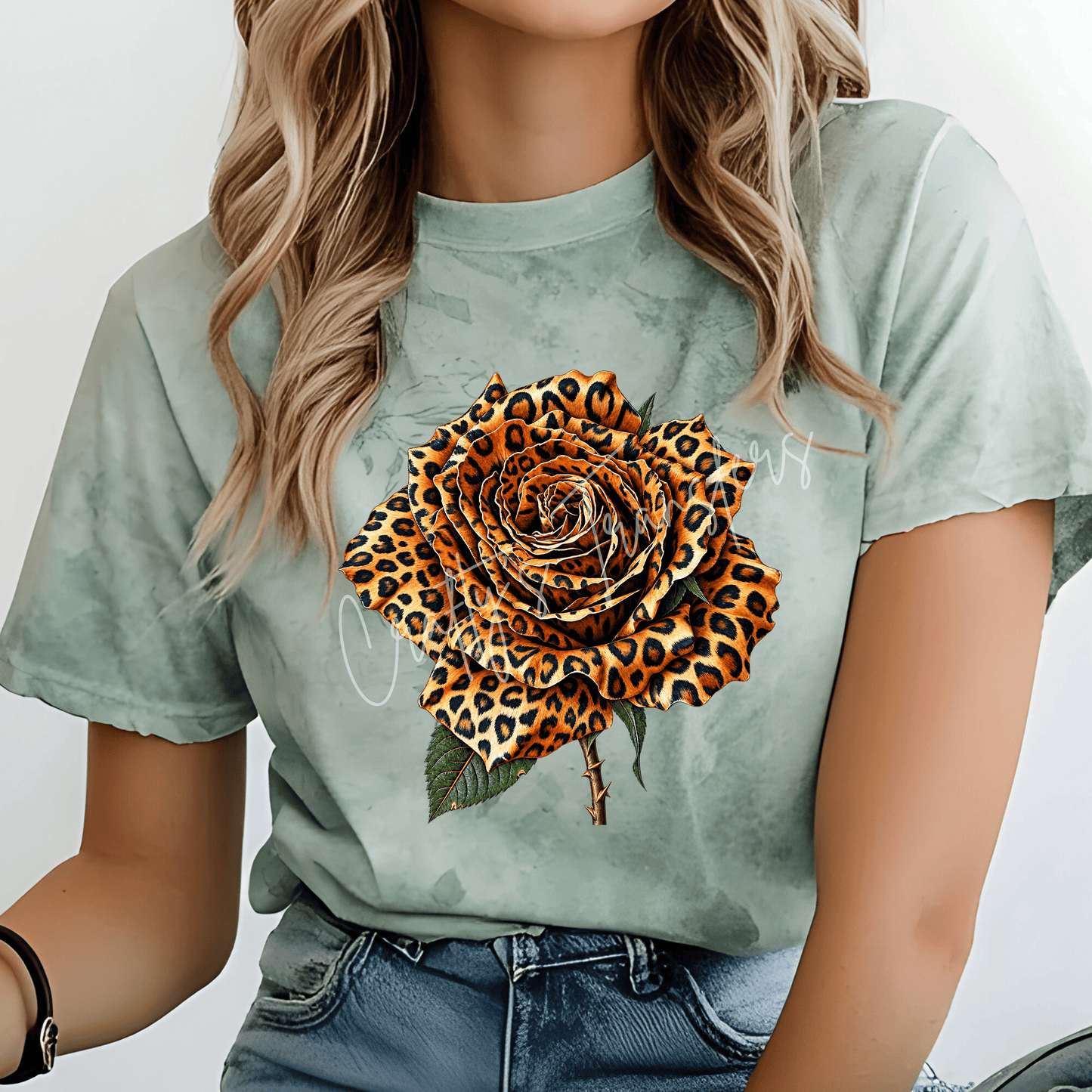 Leopard Print Rose DTF Transfer – Animal Print Floral Shirt Design