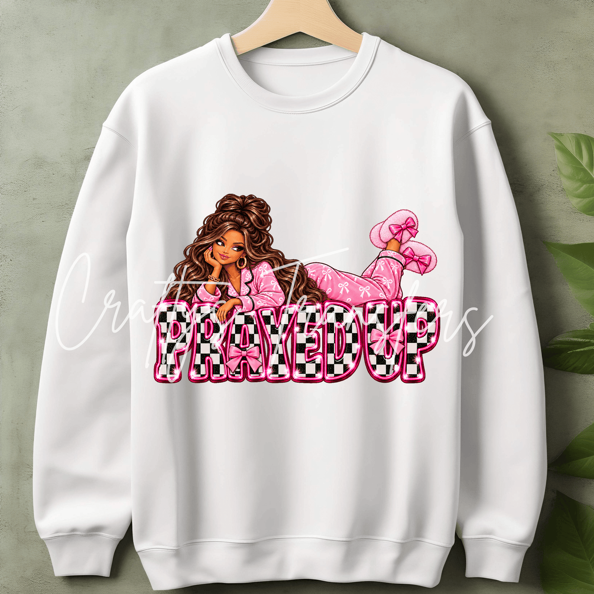 Prayer Girl DTF Transfer – Pink Checkerboard Faith Shirt Design – Girly Christian DTF