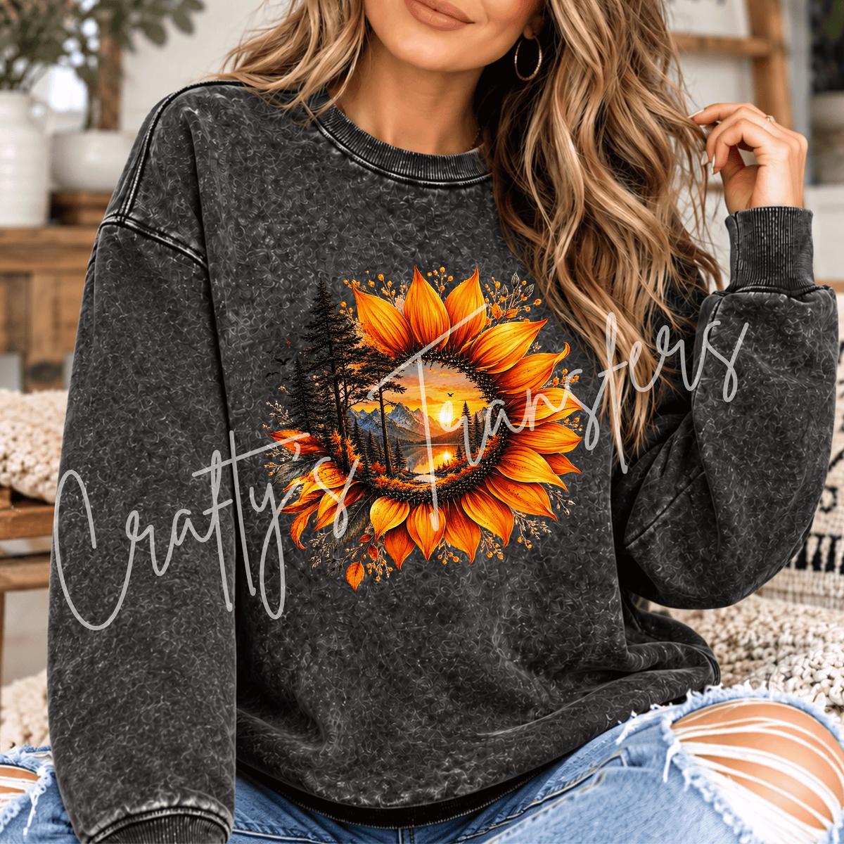 Sunflower Mountain DTF Transfer – Autumn Landscape Shirt Design – Fall Nature DTF