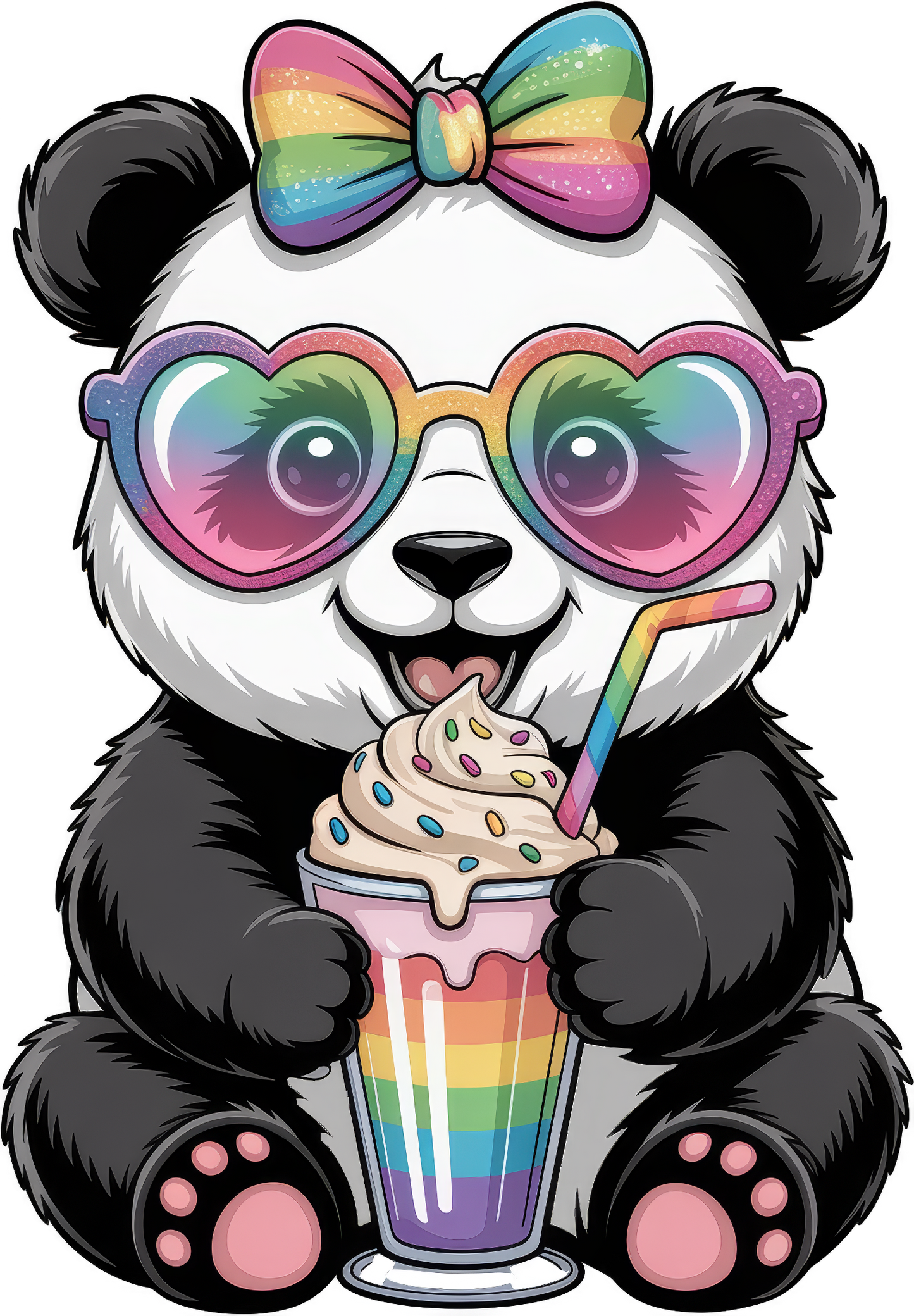 Cute Panda Bear Rainbow Bow and Glasses