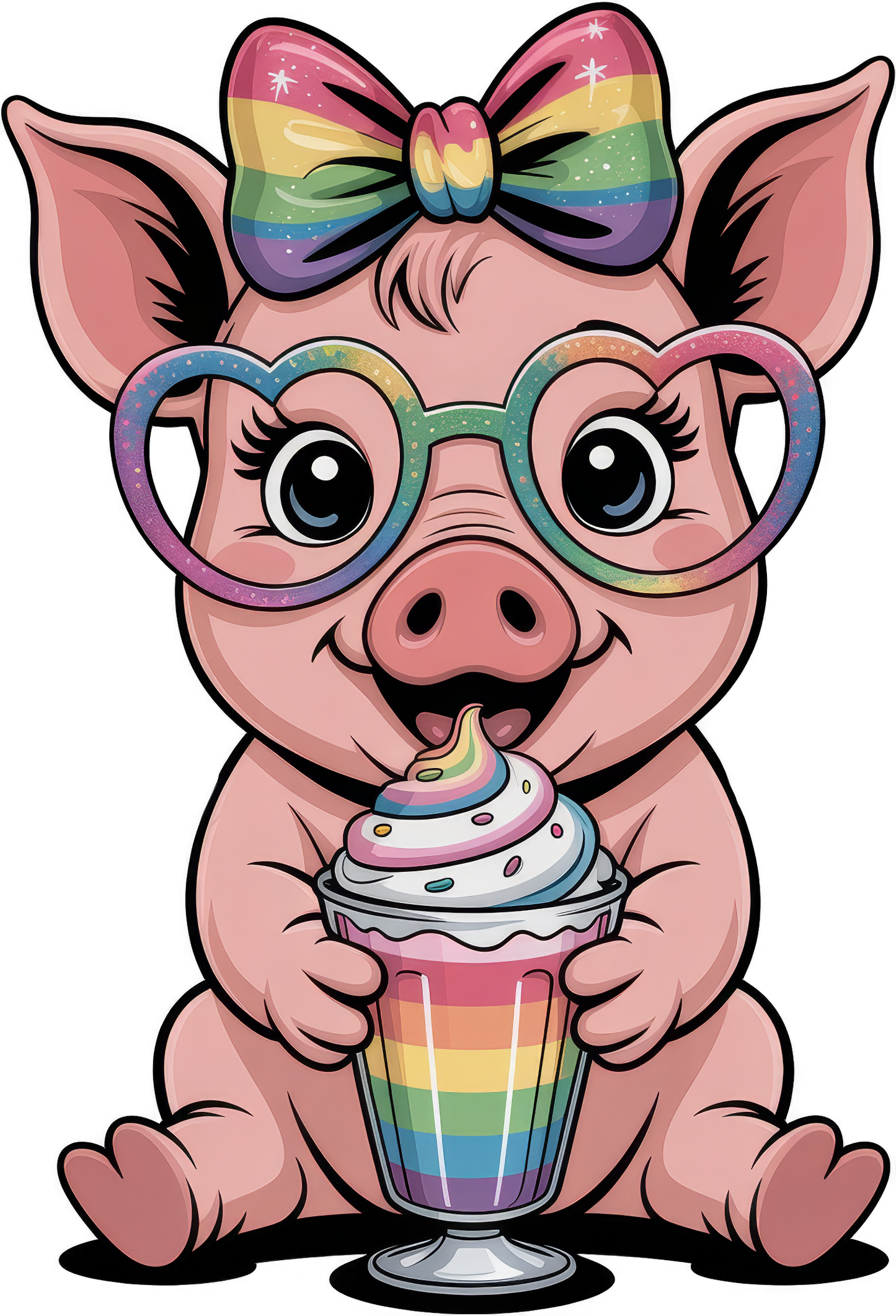 Cute Piggy with glasses and Rainbow bow