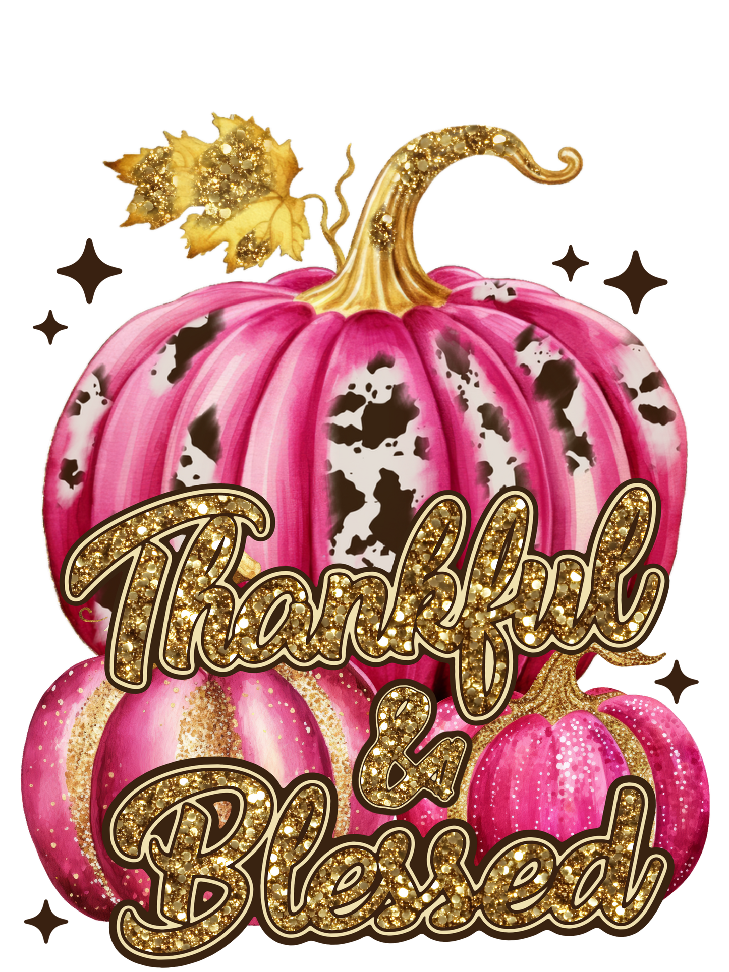 Pink Pumpkins Gold Letters Thankful & Blessed