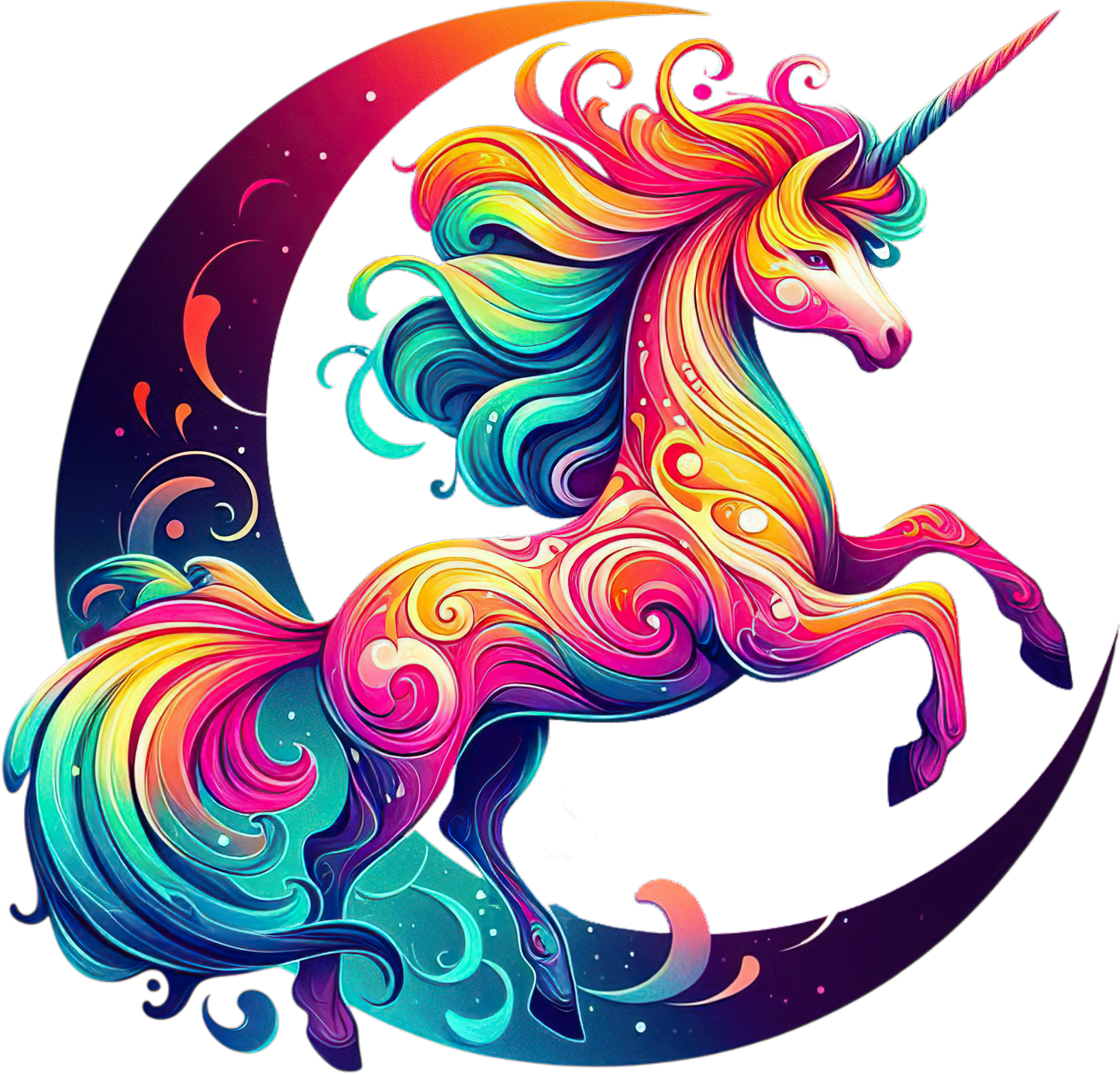 Bright Colorful Unicorn with Moon