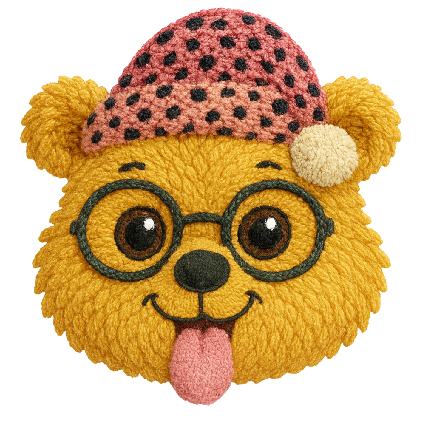 Faux Yarn Bear with Pink Cheetah Print Hat & Black Glasses