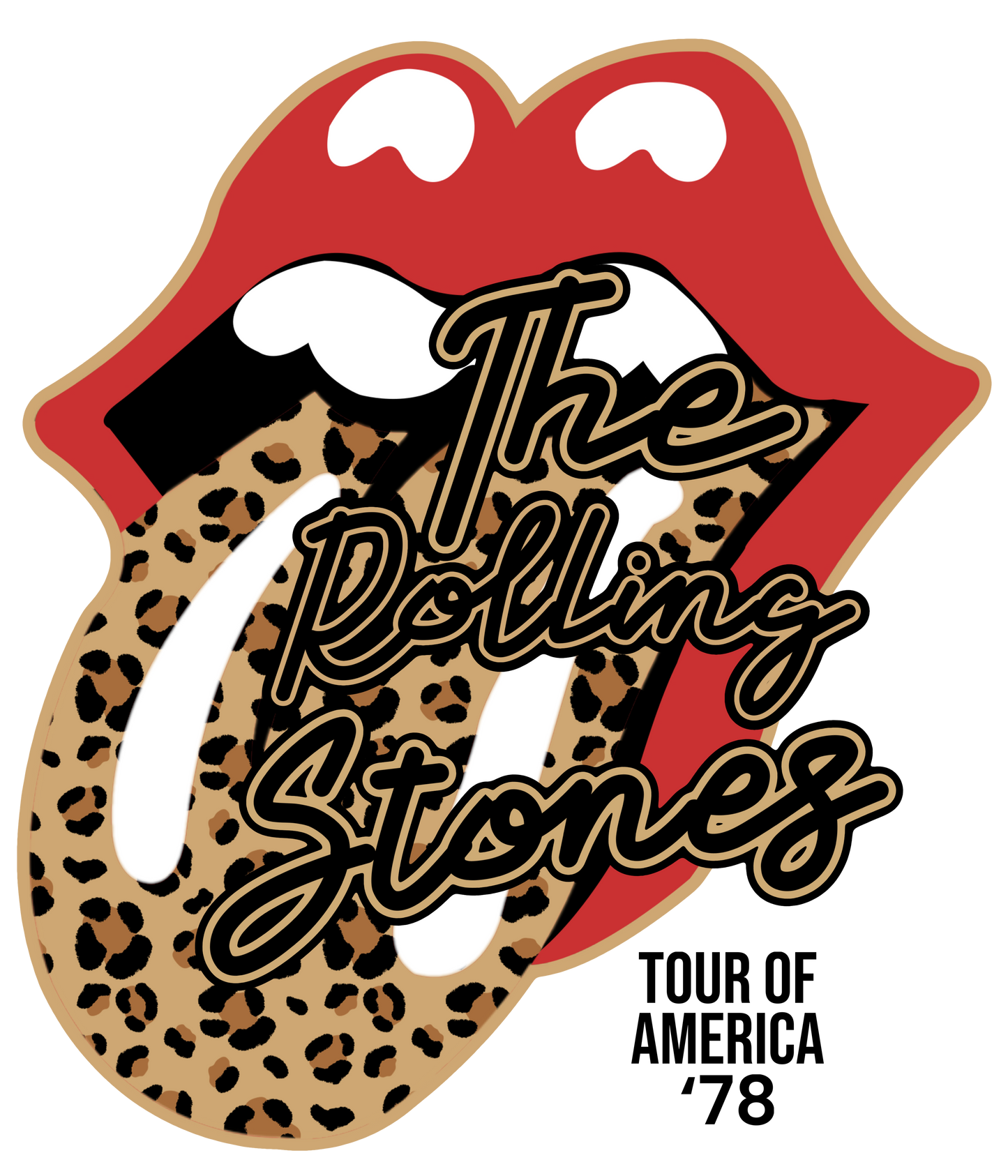 Red Lips & Cheetah Print Tongue - Rolling Stones