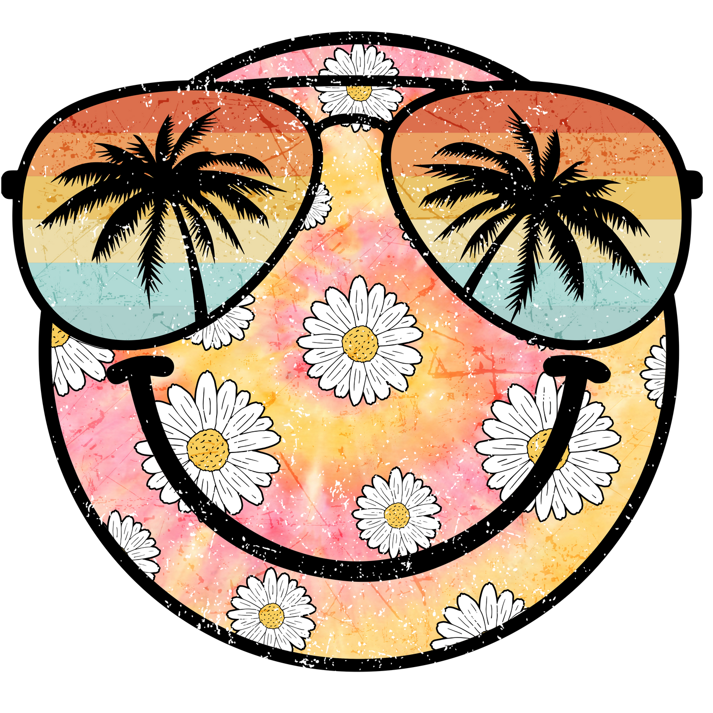 Beach Smiley Face with Palms and Glasses - DTF Transfer