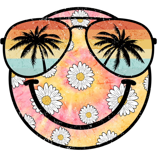 Beach Smiley Face with Palms and Glasses - DTF Transfer