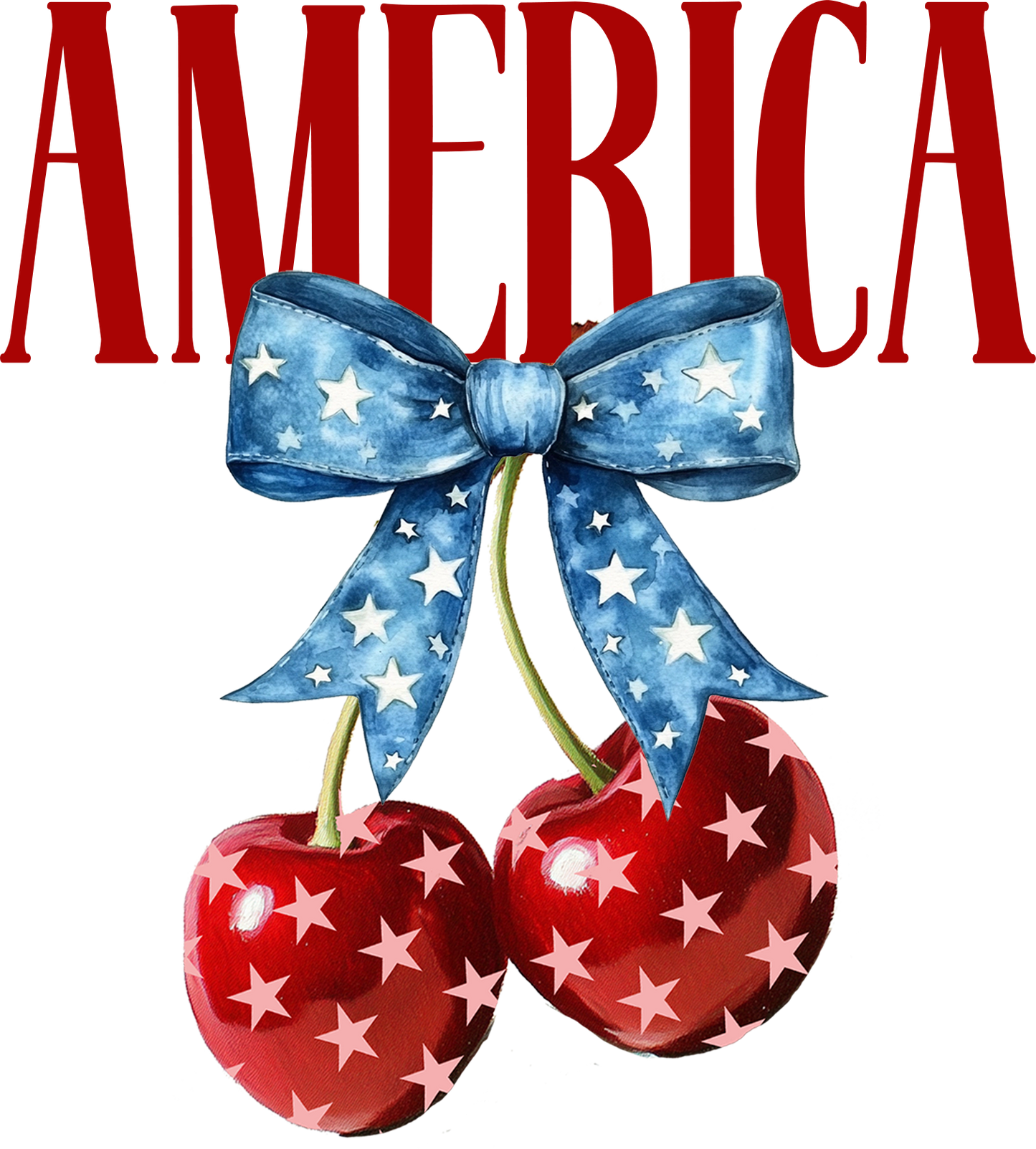 America Cherries and Blue Bow - DTF Transfer