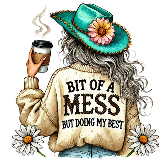 Bit Of A Mess - Grey - DTF Print