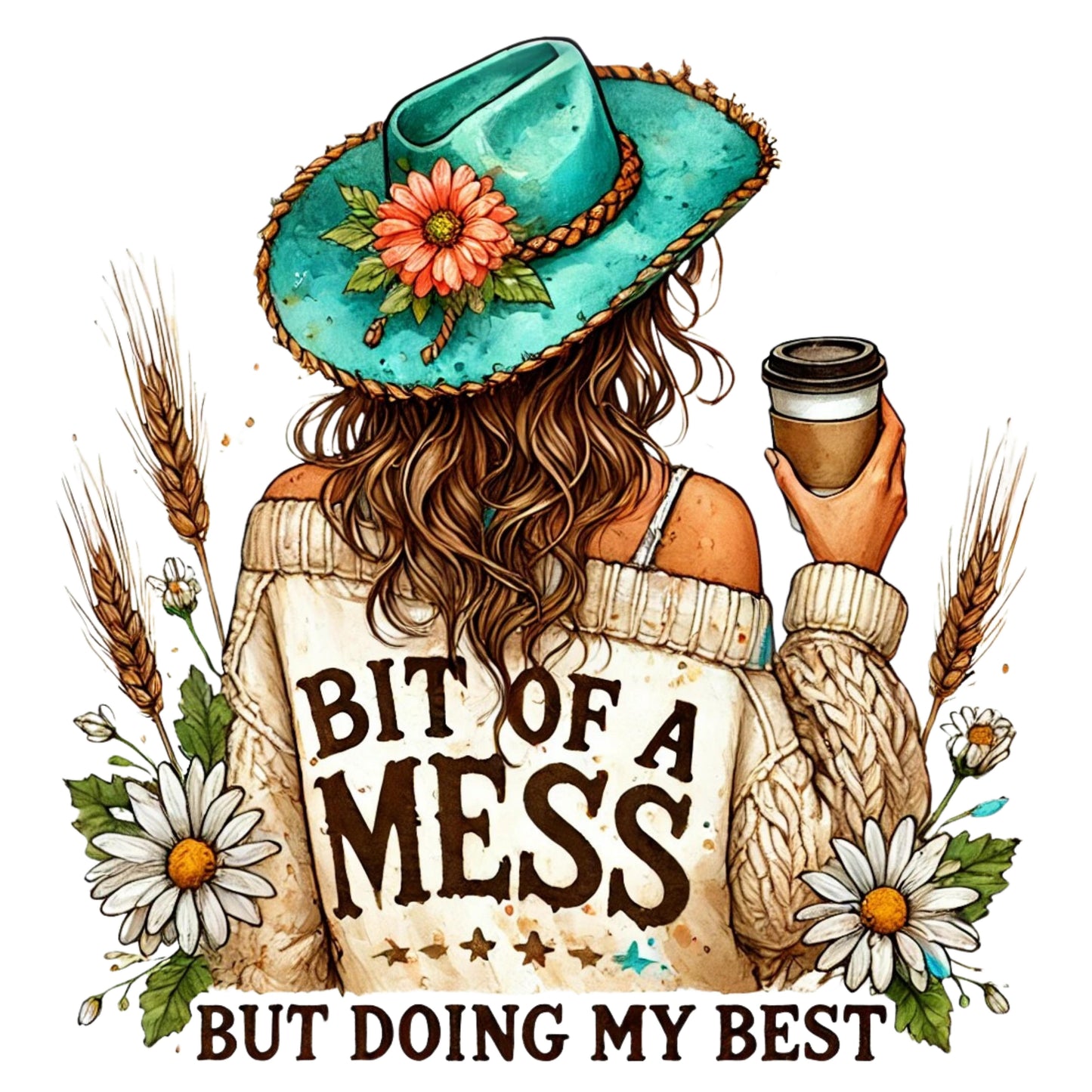 Bit Of A Mess - Teal Hat - DTF Print