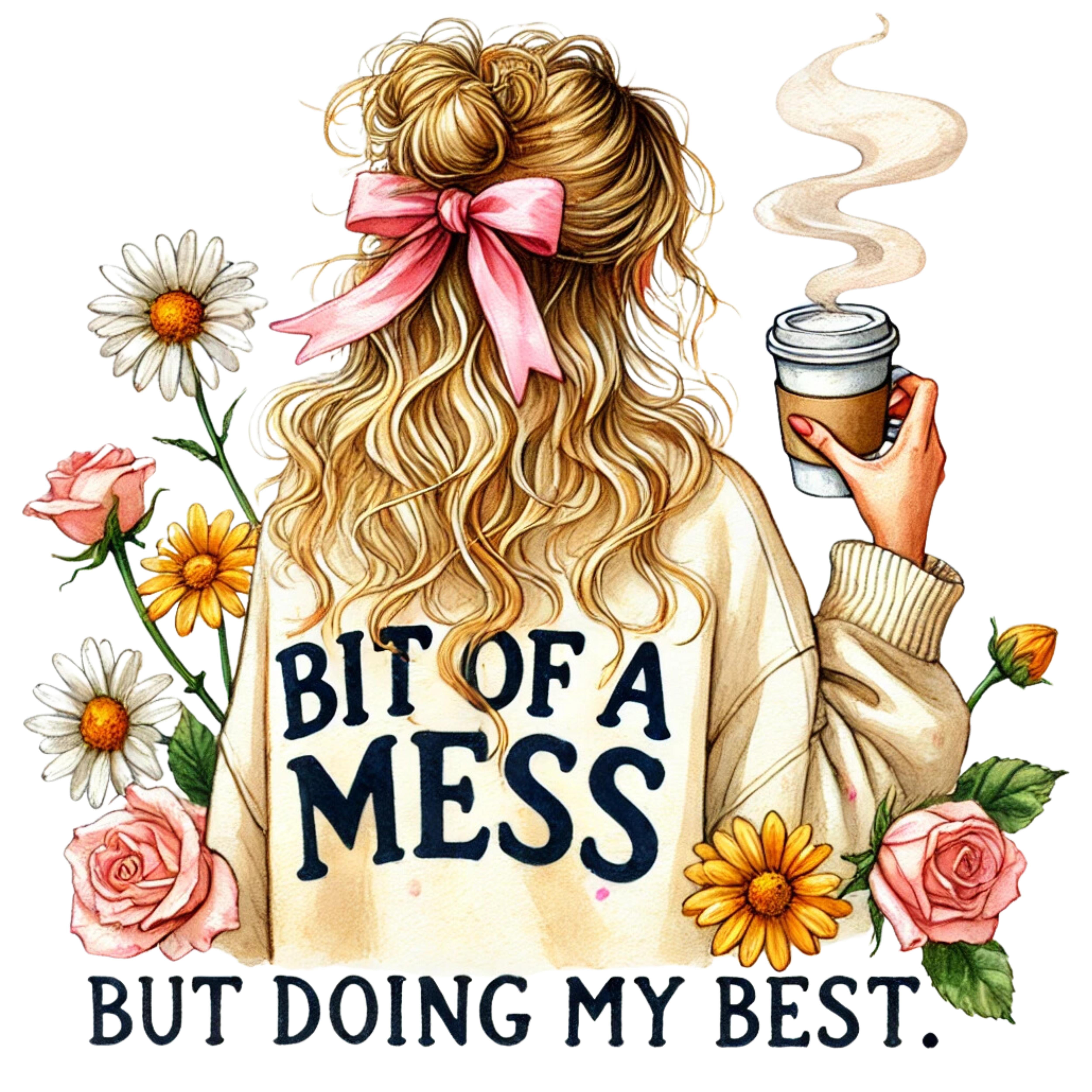 Bit Of A Mess - Pink Bow - DTF Transfer – Crafty's Transfers