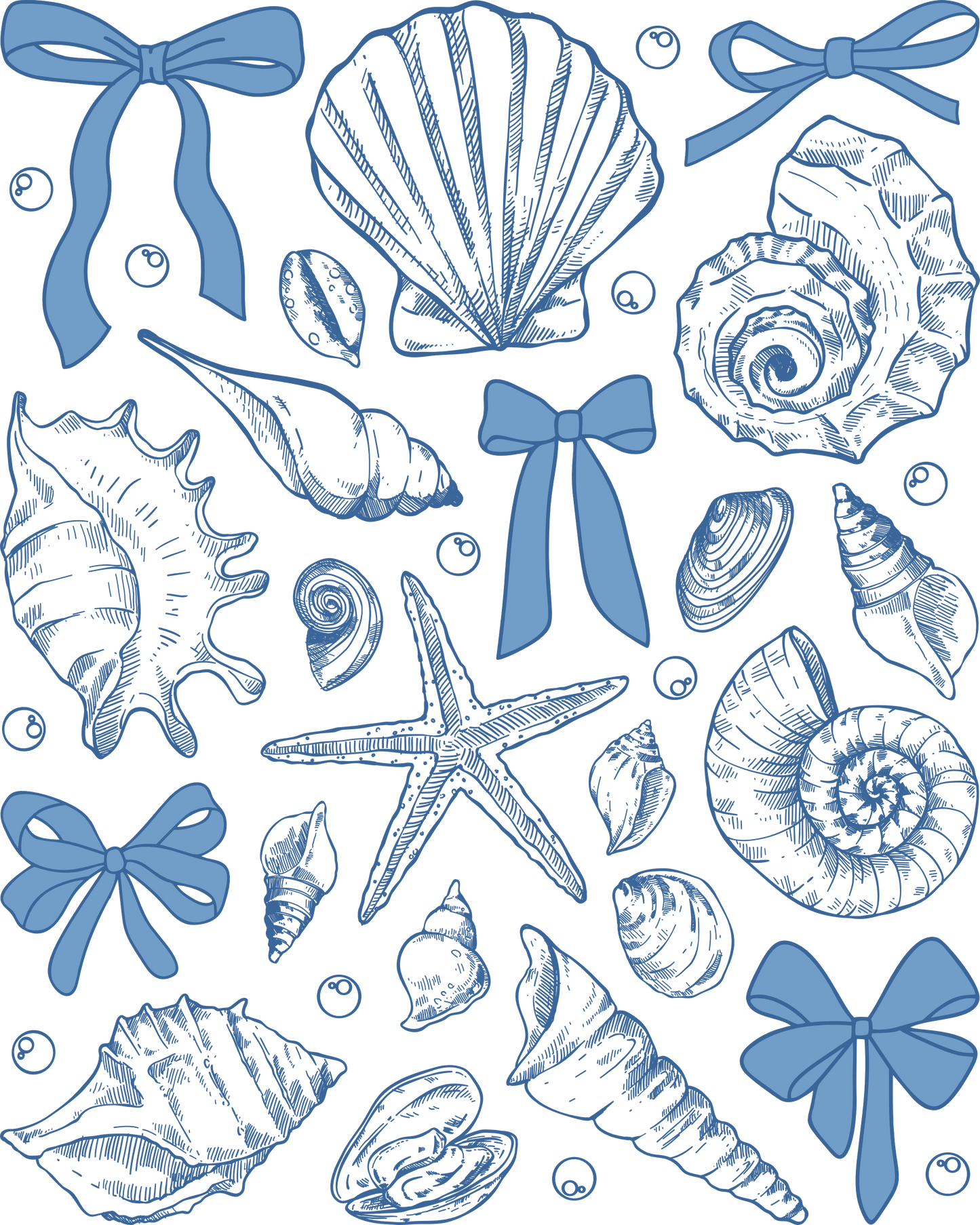 Blue Bows & Sea Shells - DTF Transfer