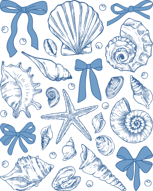 Blue Bows & Sea Shells - DTF Transfer