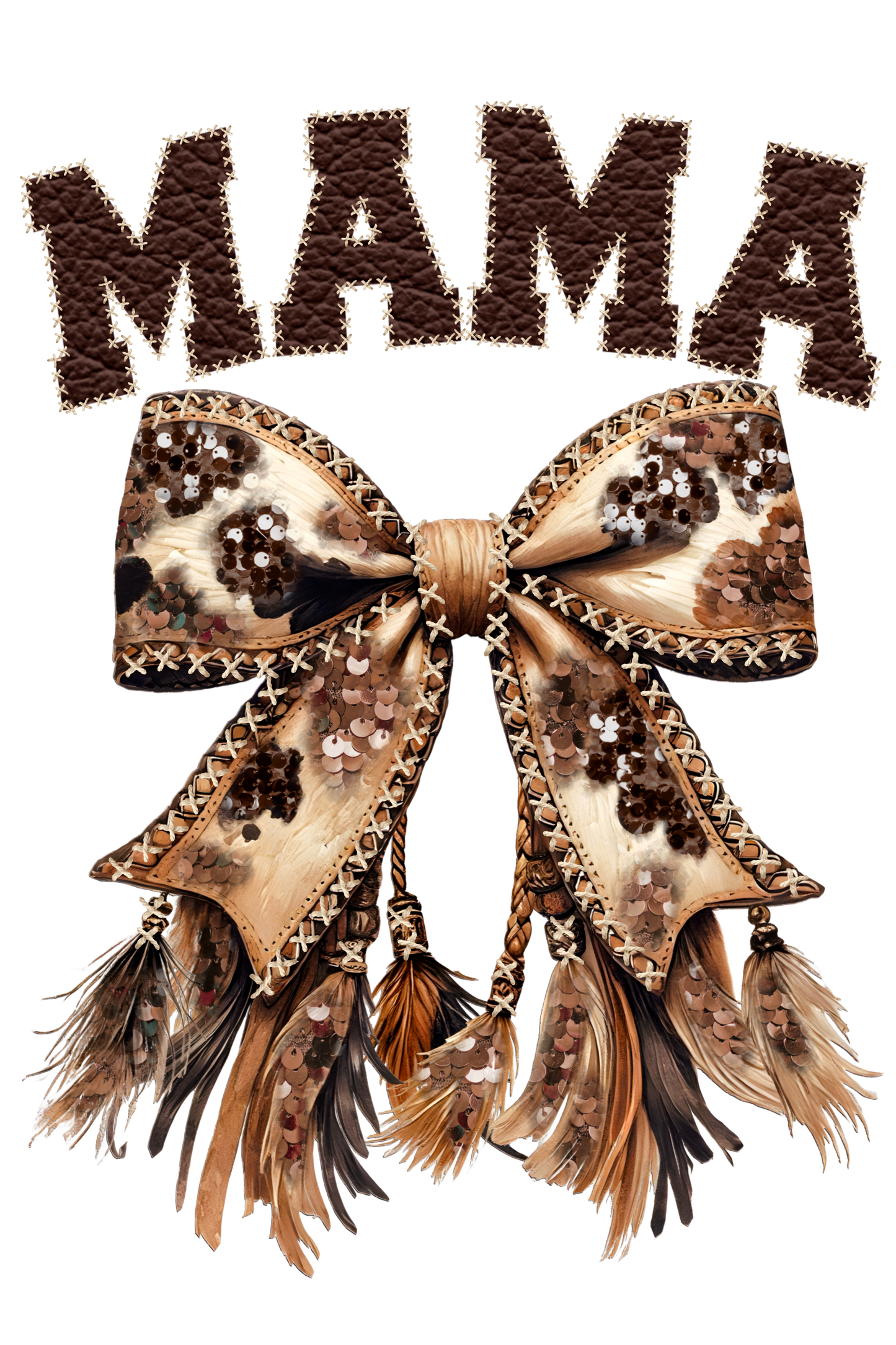 Mama - Leather Texture and Bow with Feathers