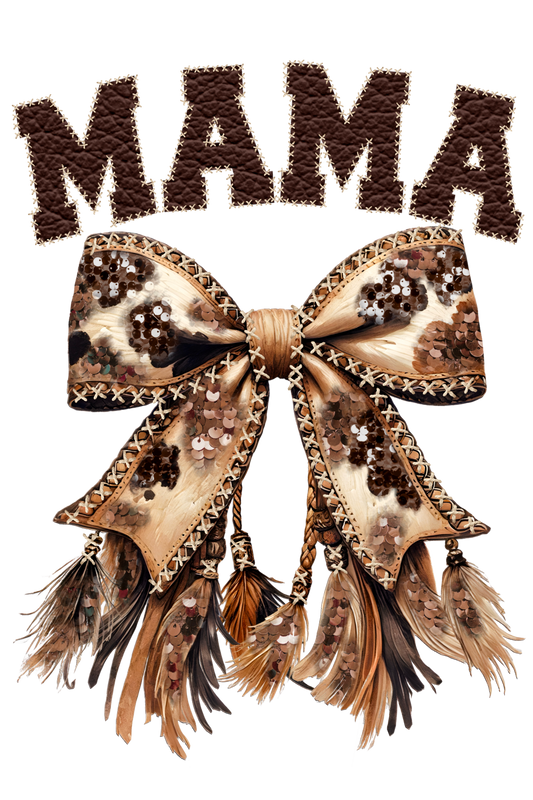 Mama - Leather Texture and Bow with Feathers