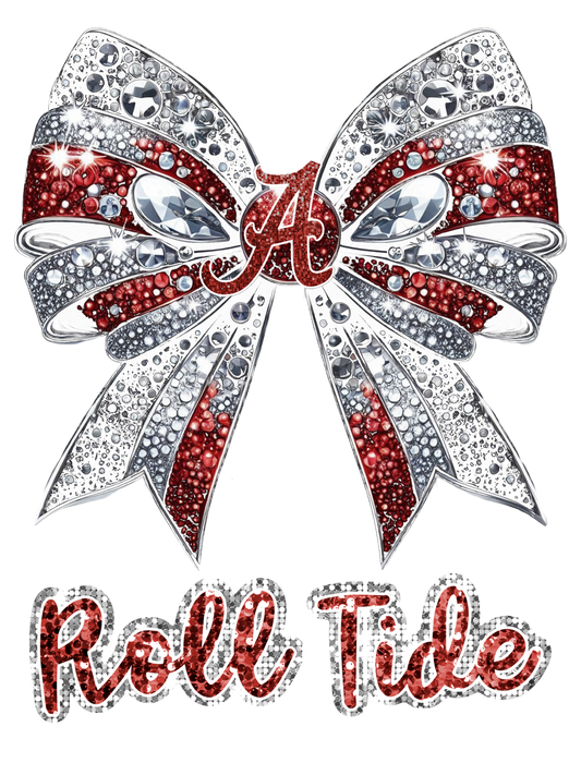 Sparkly Alabama Bling Bow Roll Tide - Silver