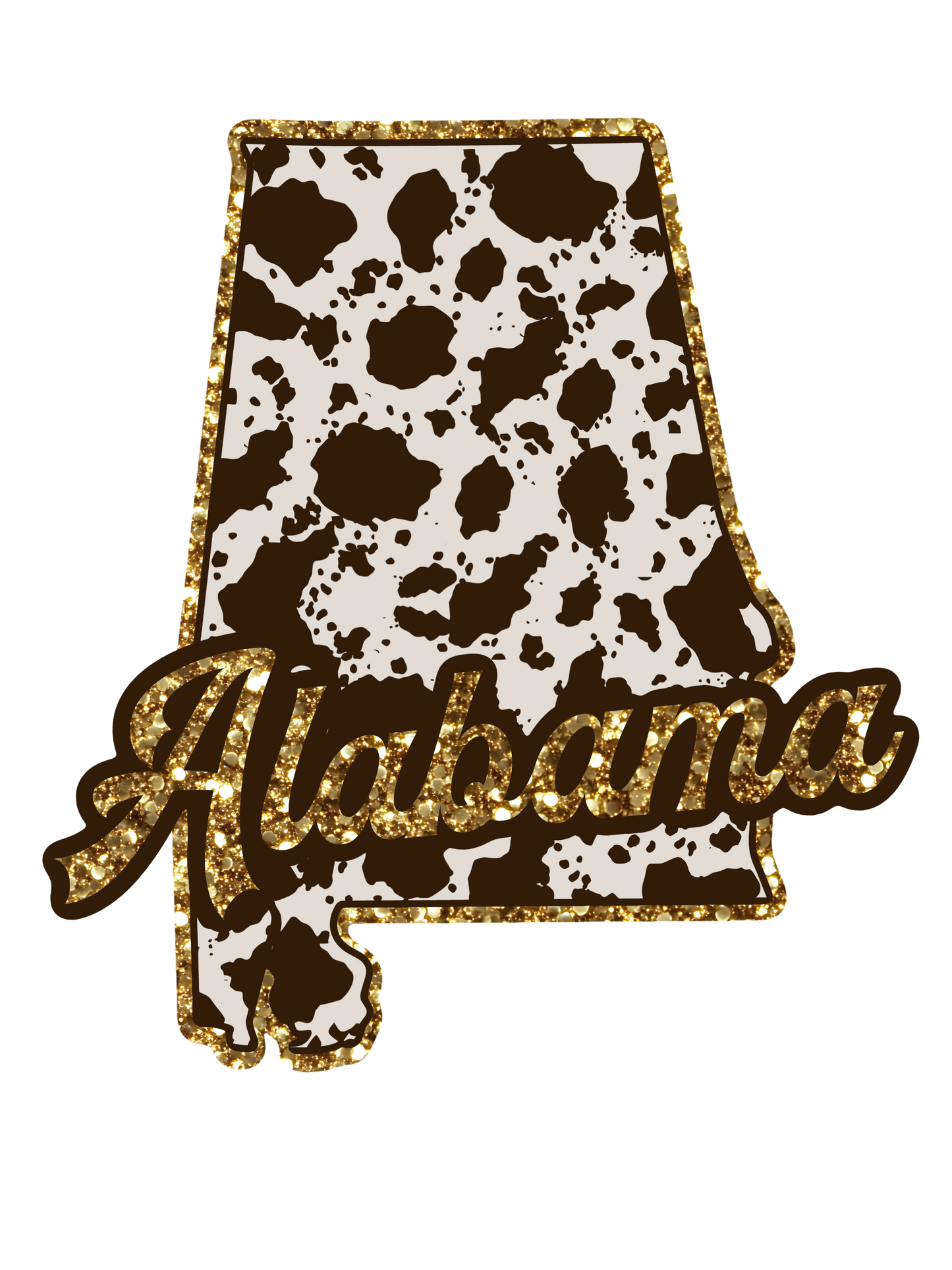 Cow Print State Sparkly Gold Outline