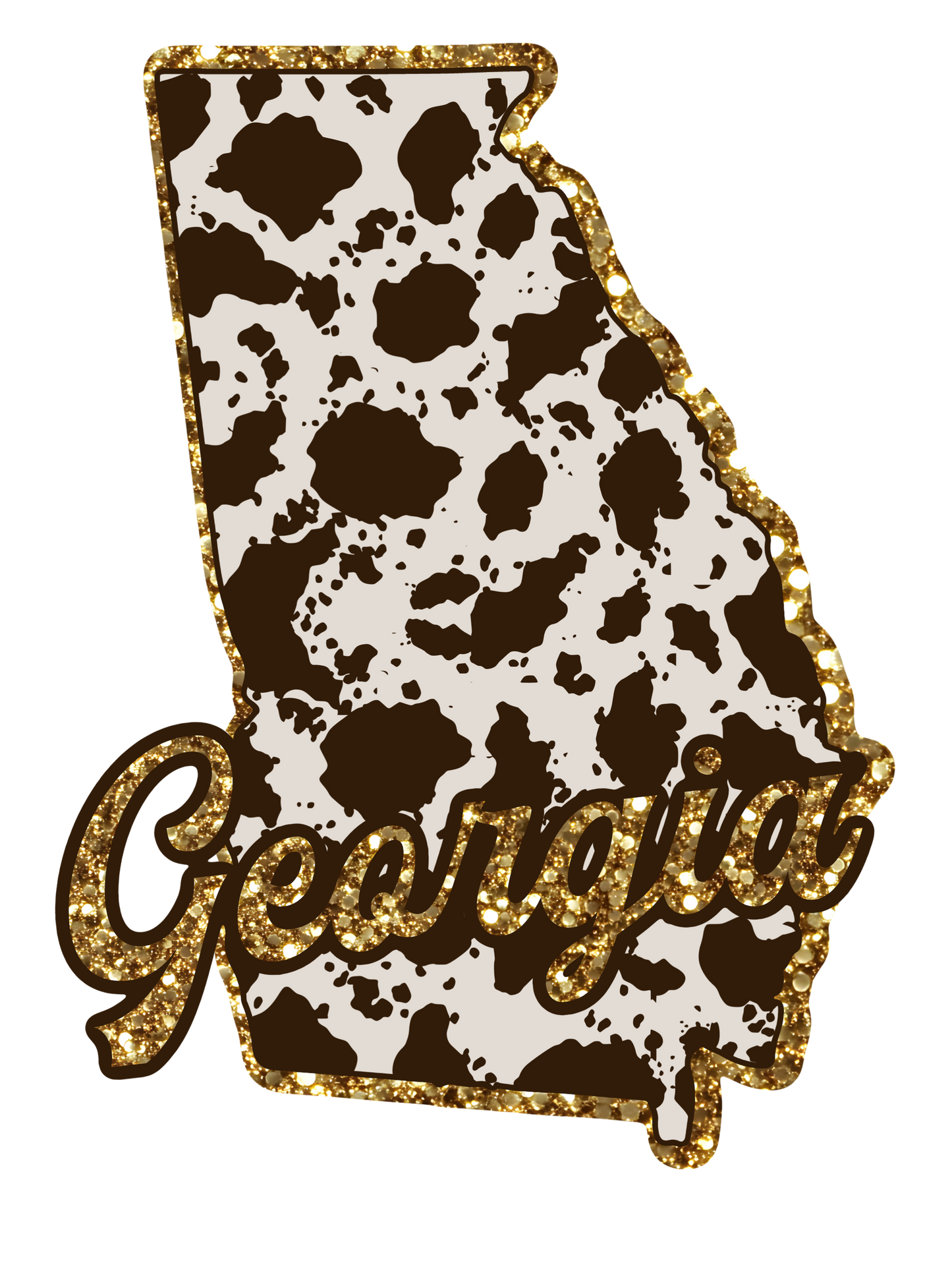 Cow Print State Sparkly Gold Outline