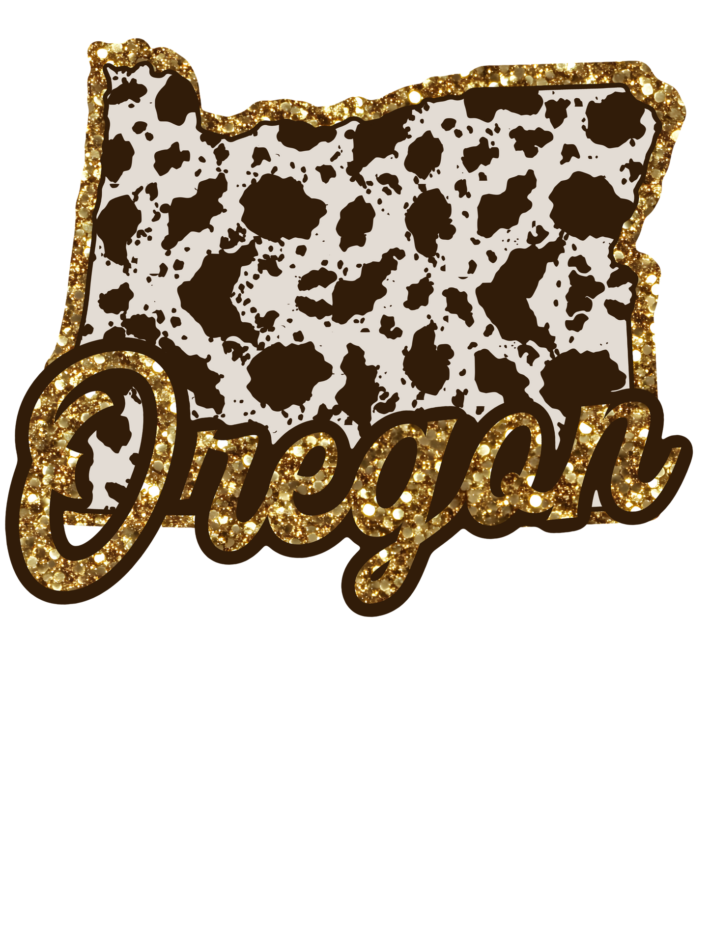 Cow Print State Sparkly Gold Outline