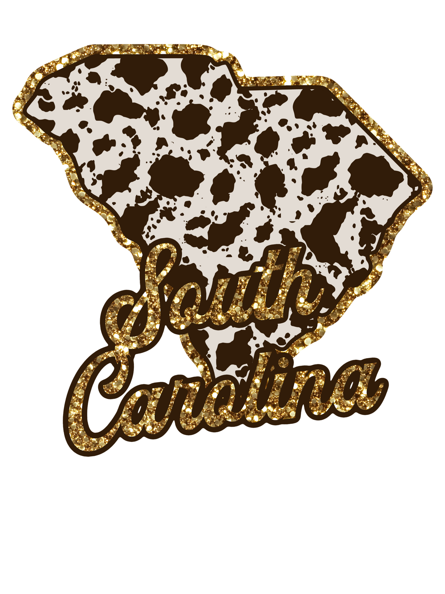 Cow Print State Sparkly Gold Outline