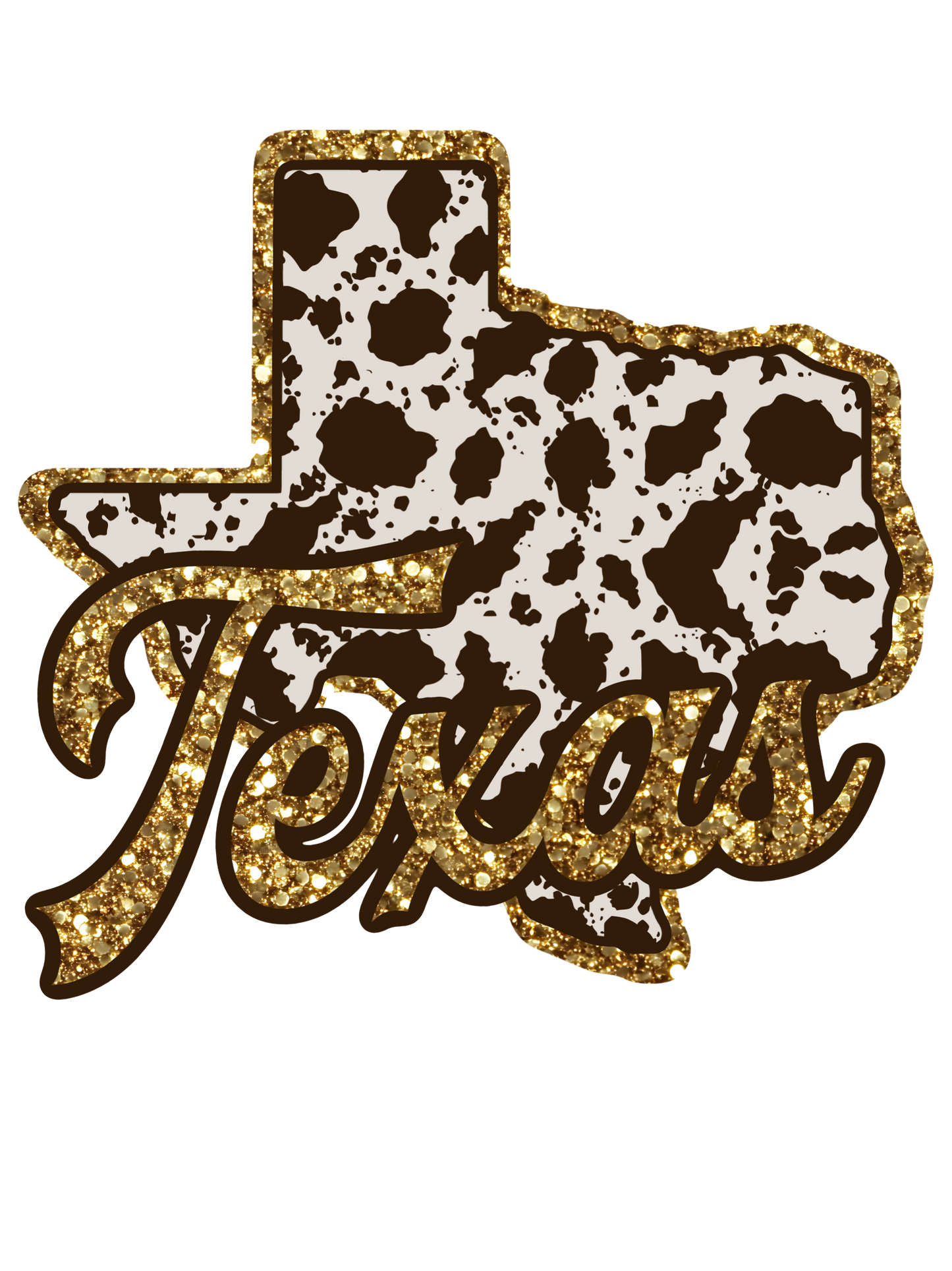 Cow Print State Sparkly Gold Outline