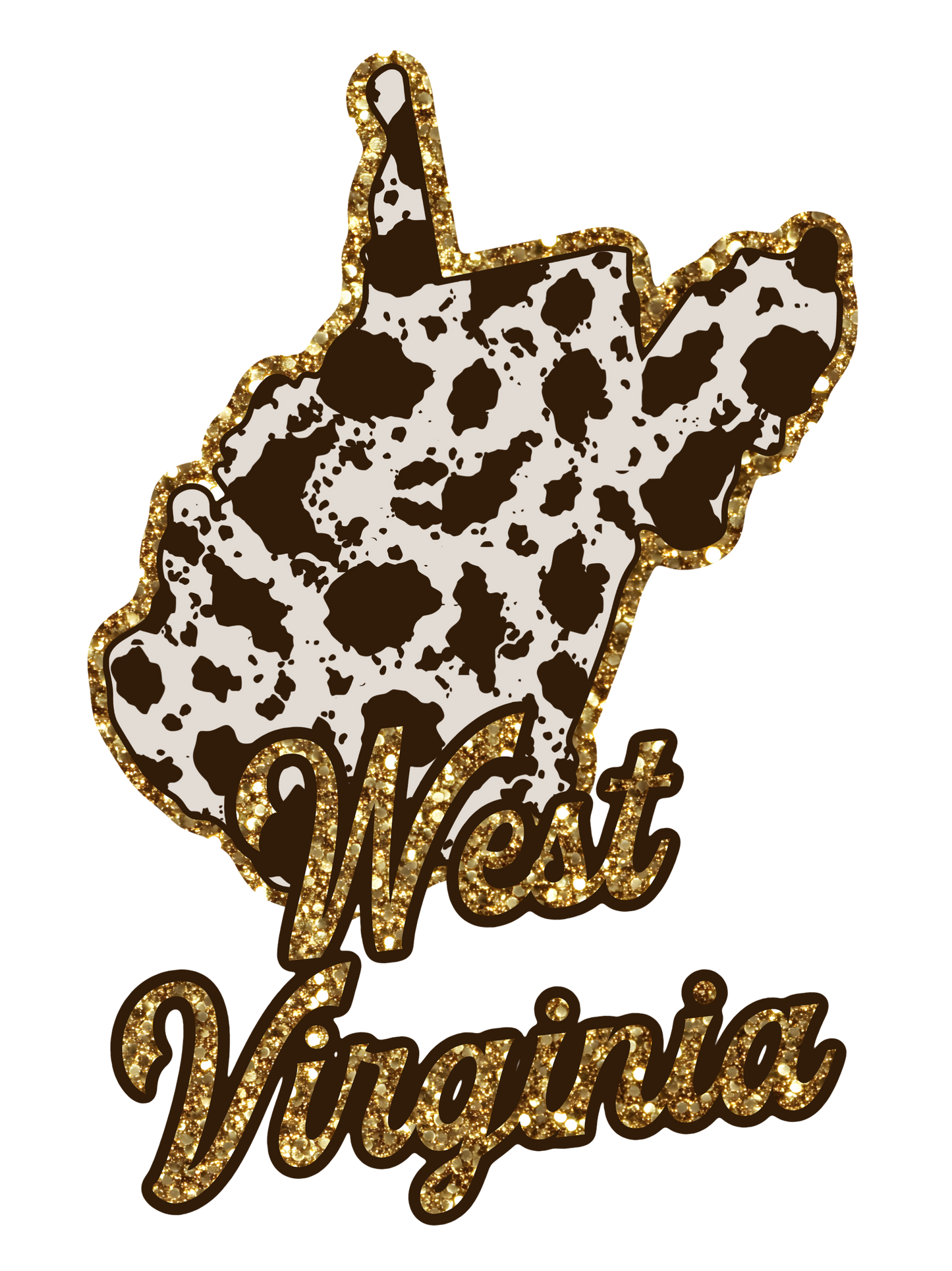 Cow Print State Sparkly Gold Outline
