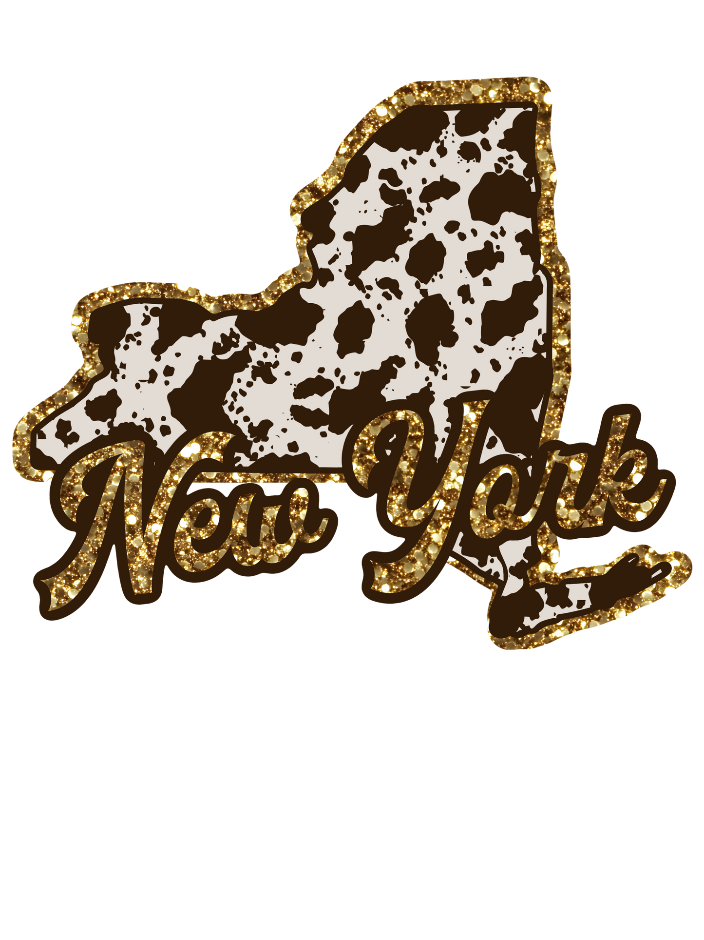 Cow Print State Sparkly Gold Outline
