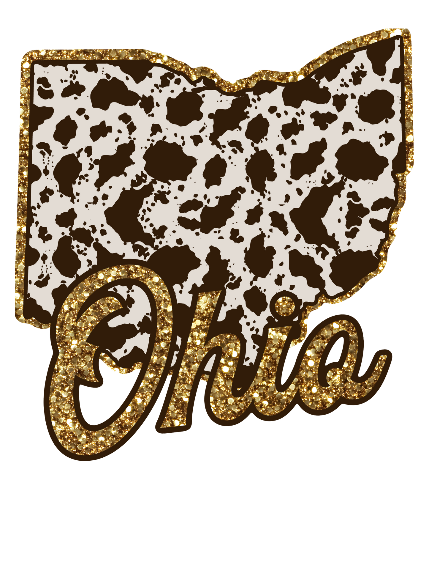 Cow Print State Sparkly Gold Outline