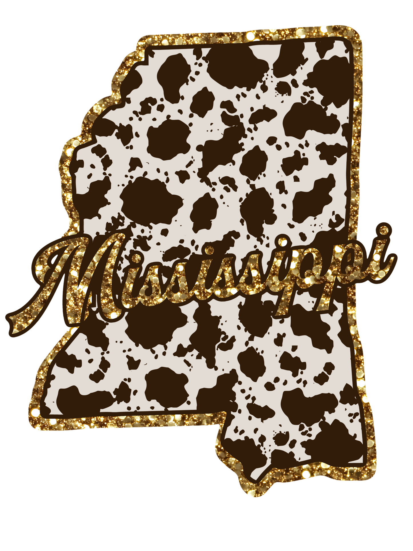 Cow Print State Sparkly Gold Outline