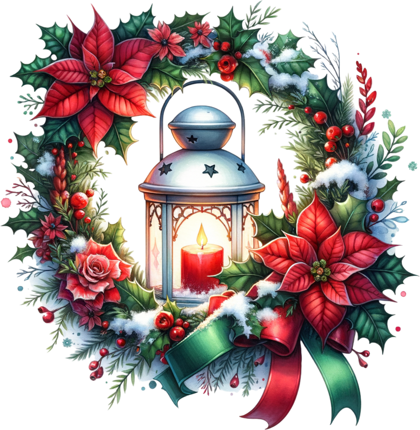 Christmas Wreath with Candle Lantern