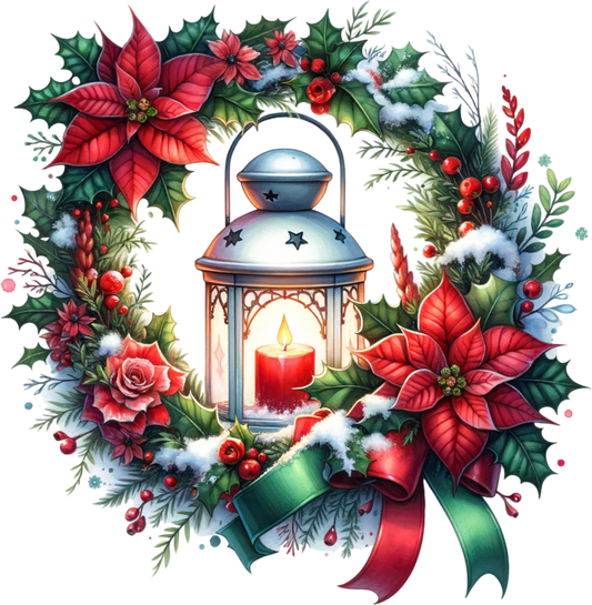 Christmas Wreath with Candle Lantern