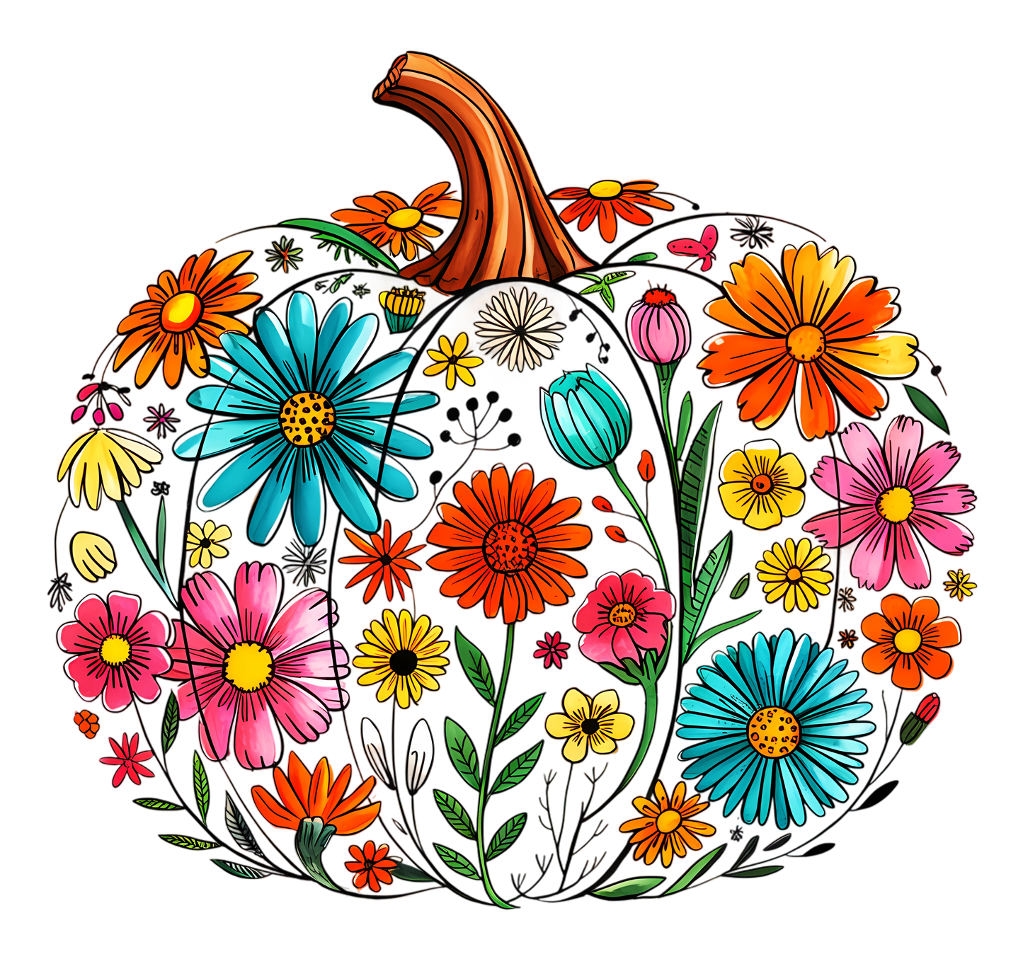 Pumpkin decorated in flowers