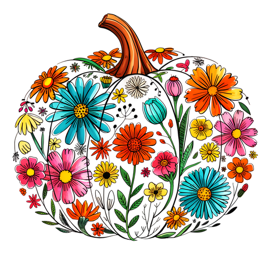 Pumpkin decorated in flowers