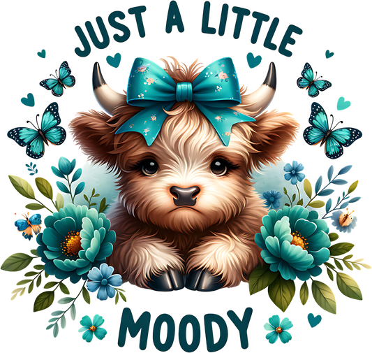 Just A Little Moody, Cute Highland Cow, Teal