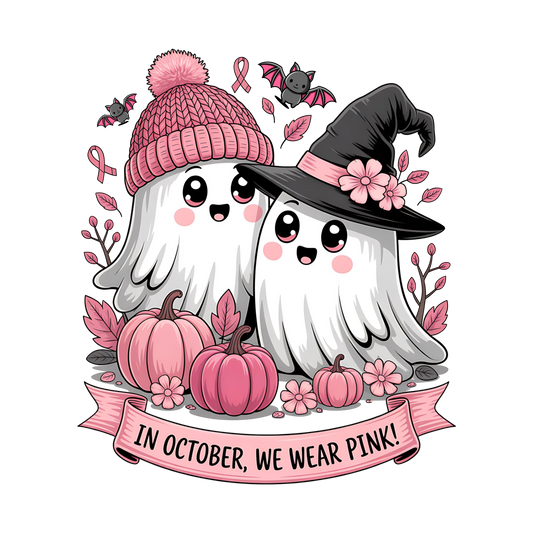 In October We Wear Pink - Cute Ghosts - Breast Cancer Awareness