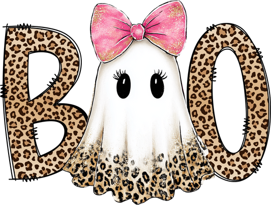 Cheetah Print Boo Ghost Pink Bow