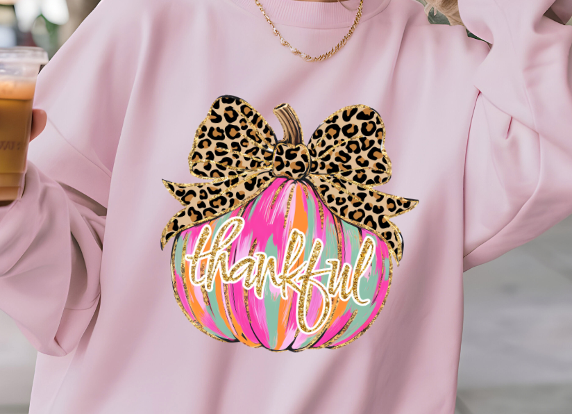 Thankful Colorful Pumpkin with Cheetah Print Bow