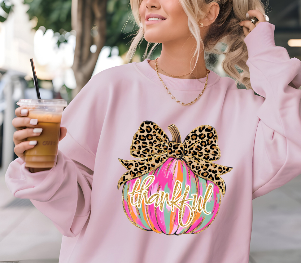 Thankful Colorful Pumpkin with Cheetah Print Bow