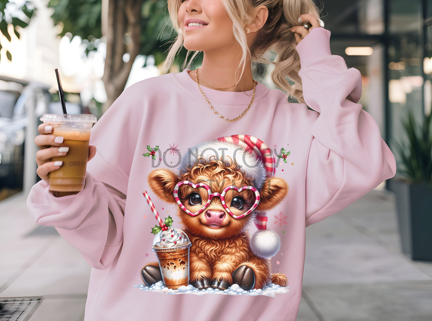 Christmas Highland Cow with Cute Glasses