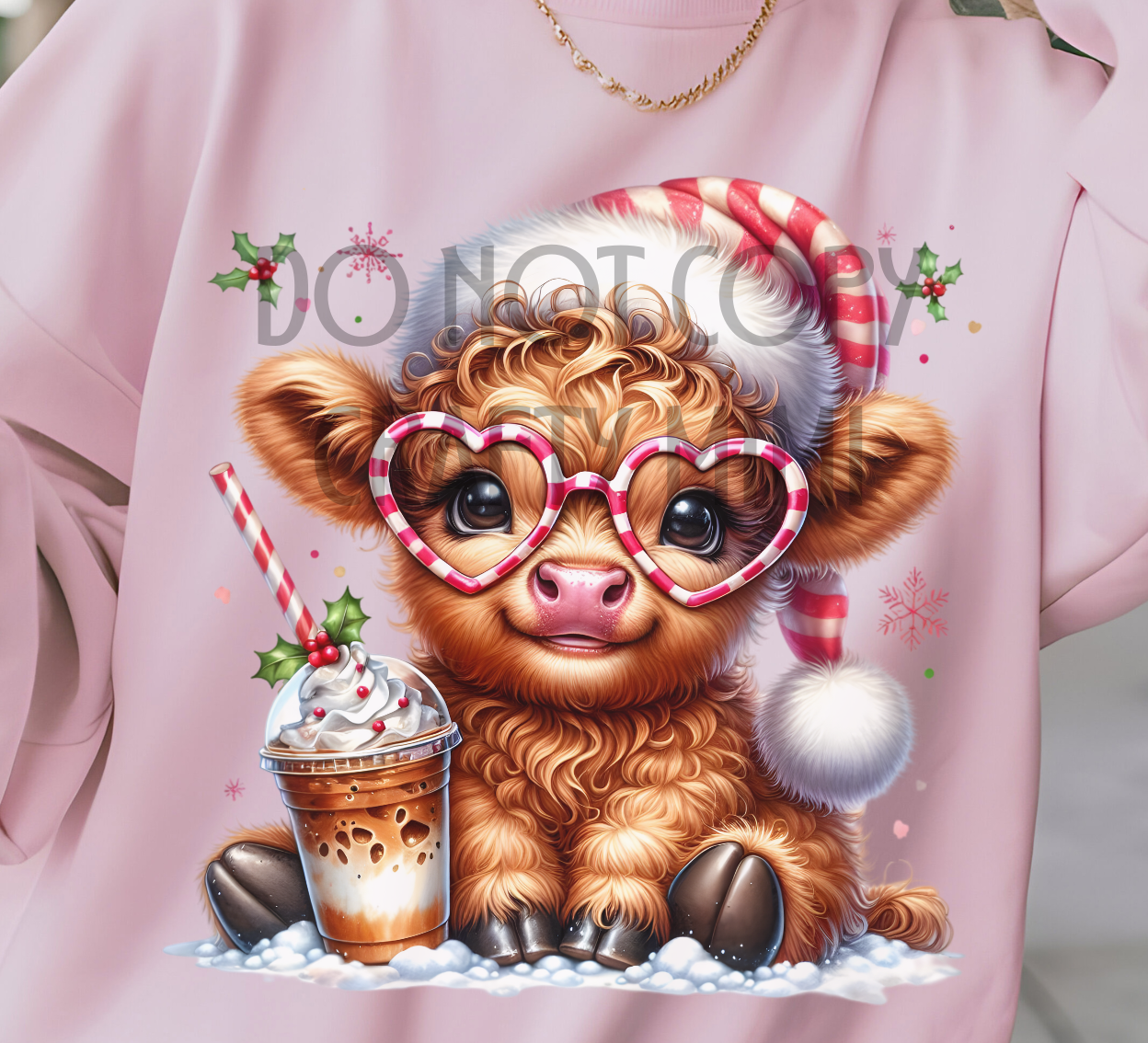 Christmas Highland Cow with Cute Glasses