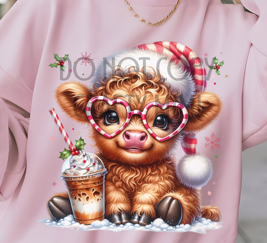 Christmas Highland Cow with Cute Glasses