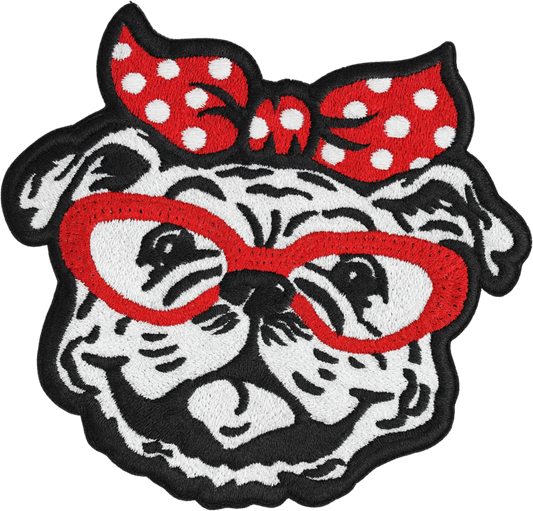 Cute Bulldog in Red Glasses and Red & White Polka Dot Bow