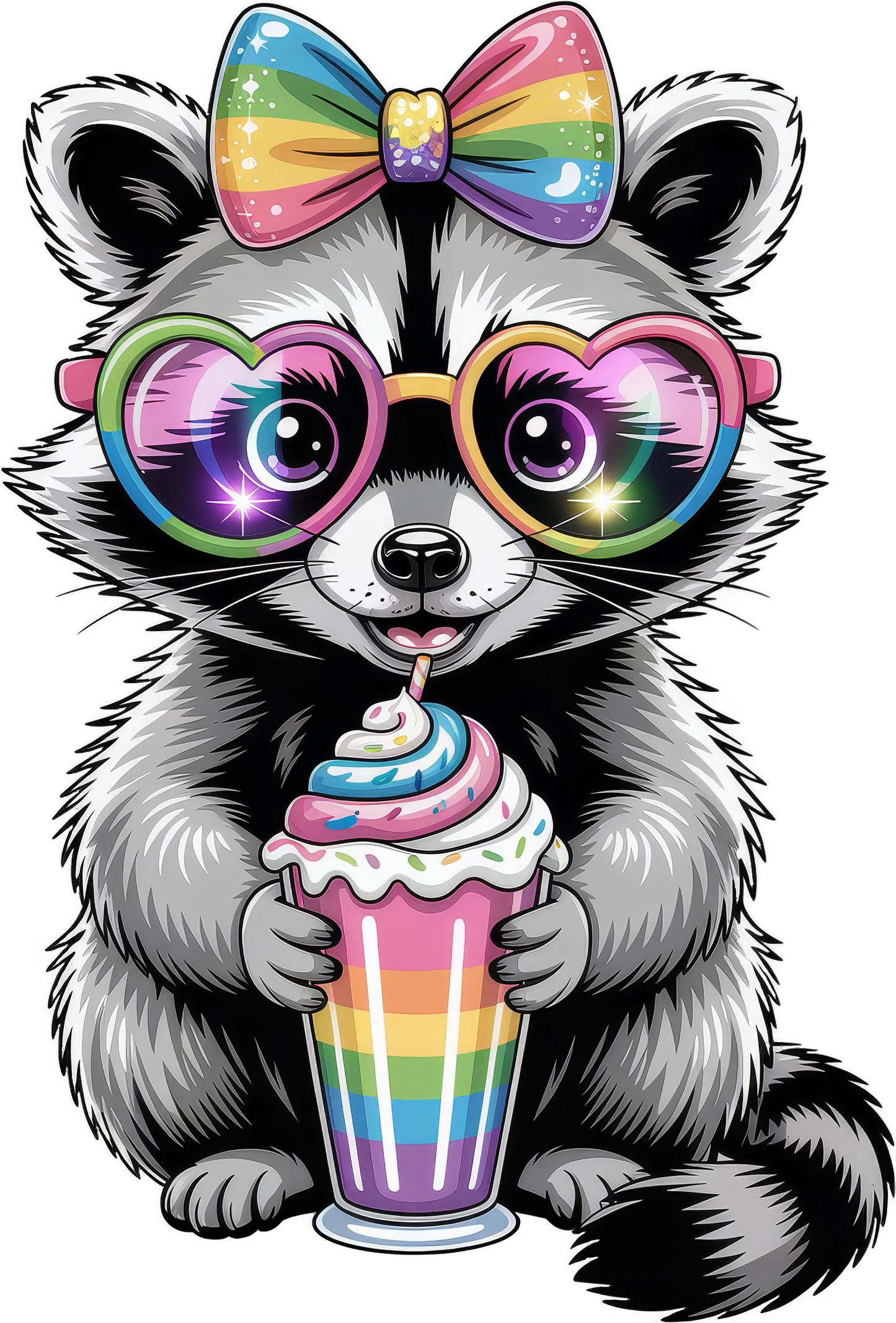 Raccoon in glasses Rainbow Bow