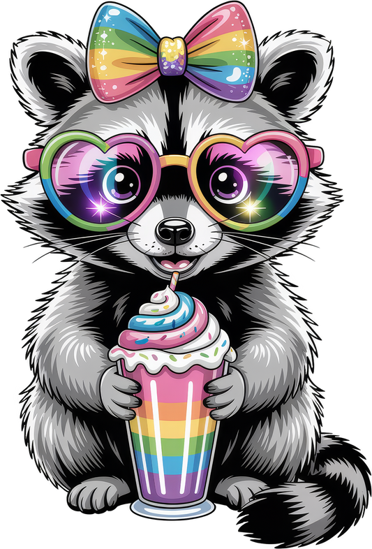 Raccoon in glasses Rainbow Bow