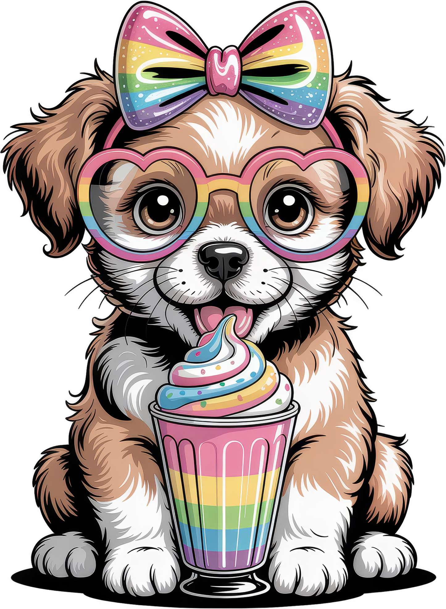 Puppy Dog Rainbow Bow and Glasses